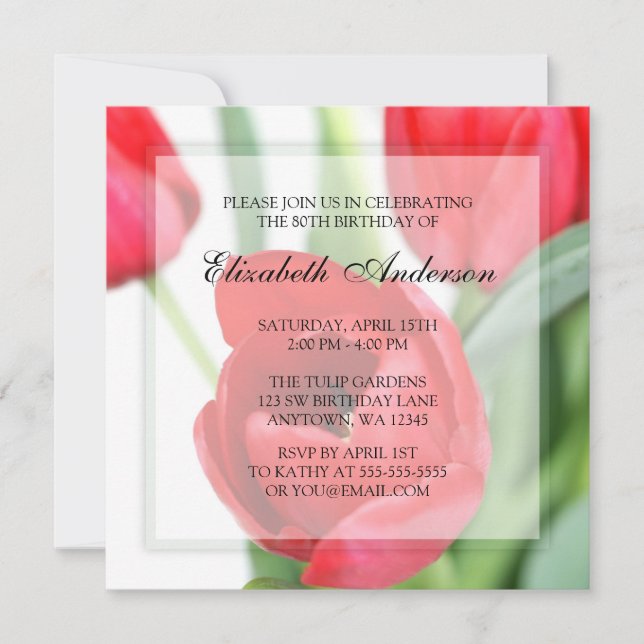 Red Tulips 80th Birthday Party Invitation (Front)