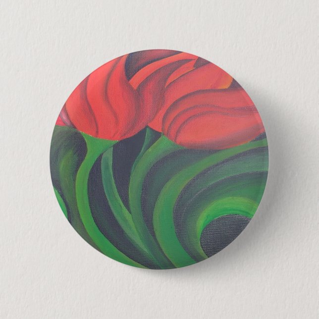 Red Tulips Abstract Art 6 Cm Round Badge (Front)