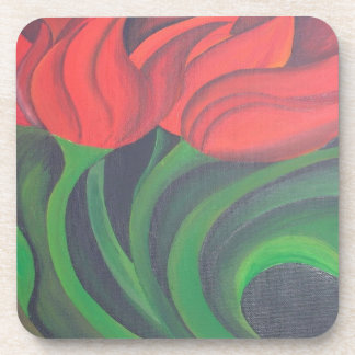Red Tulips Abstract Art Coaster