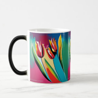 Red tulips abstract design magic mug