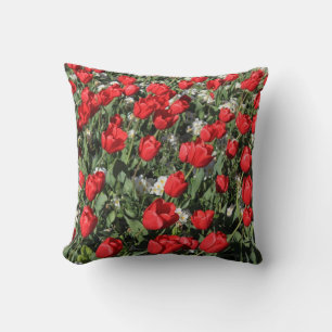 Red Tulips and White Primroses Cushion