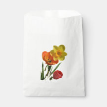 Red tulips and yellow daffodil flower photo art