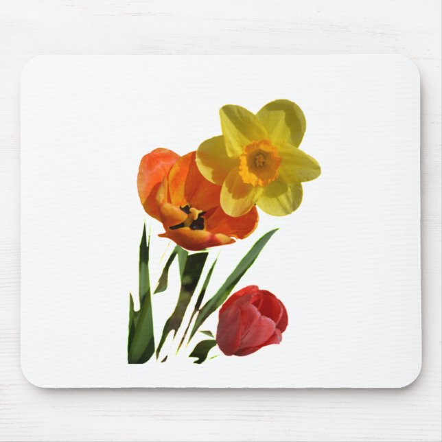 Red tulips and yellow daffodil flowers mouse mat (Front)