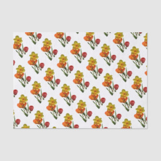 Red tulips and yellow daffodil flowers tissue paper