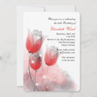 Red Tulips Birthday Party Invitation