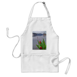 Red Tulips Blue Lake Arrowhead water Standard Apron