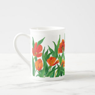 Red Tulips Bone China Mug