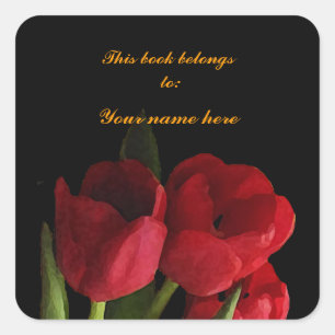 Red Tulips Bookplate Square Sticker