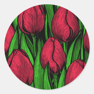 Red tulips classic round sticker