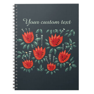 Red Tulips Dark Floral Pattern Custom Text Notebook