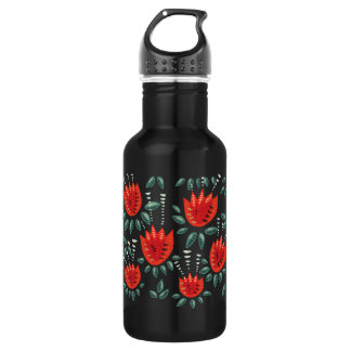 Red Tulips Decorative Abstract Dark Floral Pattern 532 Ml Water Bottle