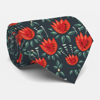 Red Tulips Decorative Abstract Dark Floral Pattern Tie