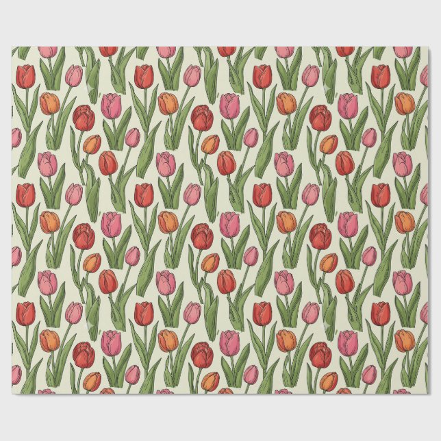 Red Tulips Design Wrapping Paper (Flat)