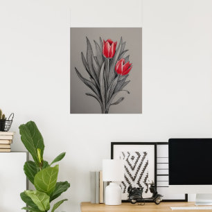 Red Tulips Floral Art Poster