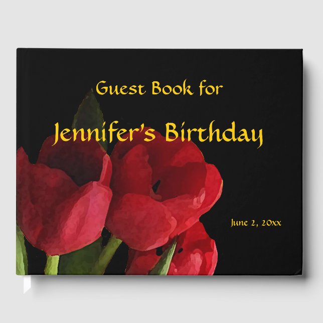 Red Tulips Floral Birthday Party Guest Book (Front)