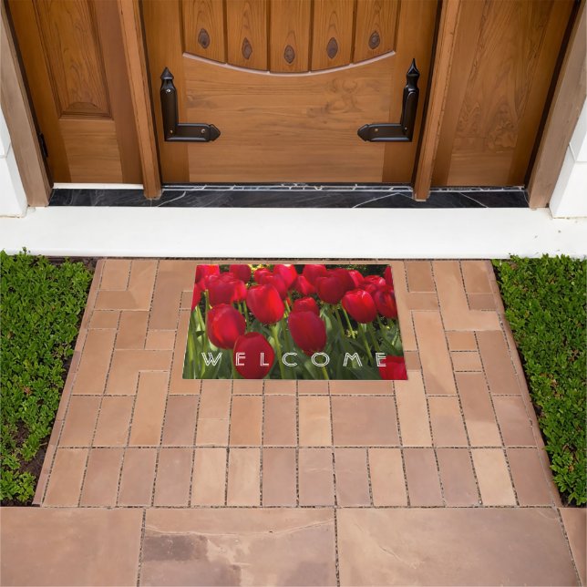 Red Tulips Floral Welcome Doormat (Outdoor)