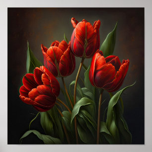 Red Tulips Flower Art Print Poster