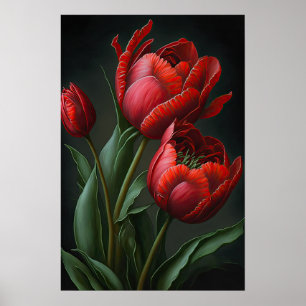 Red Tulips Flower Art Print Poster