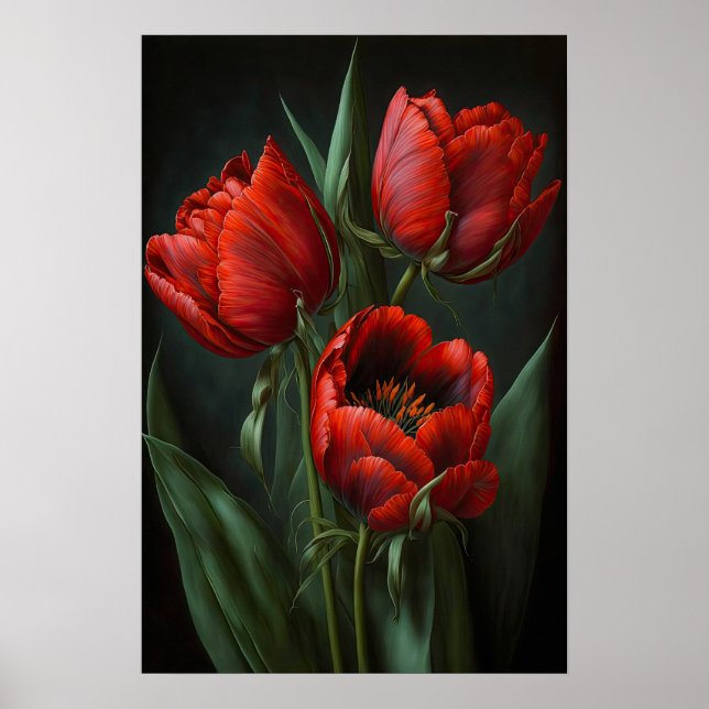 Red Tulips Flower Art Print Poster (Front)