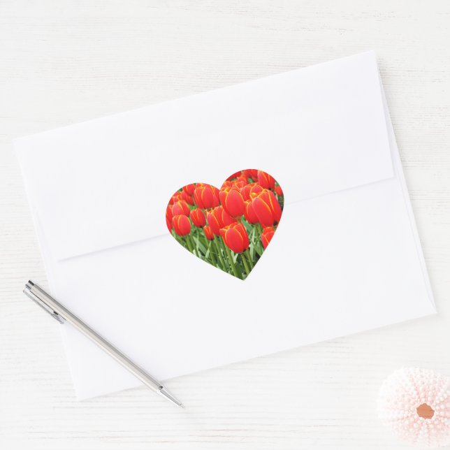 Red Tulips garden Heart Sticker (Envelope)