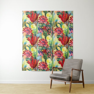 Red Tulips Garden Watercolor Tapestry – Botanical