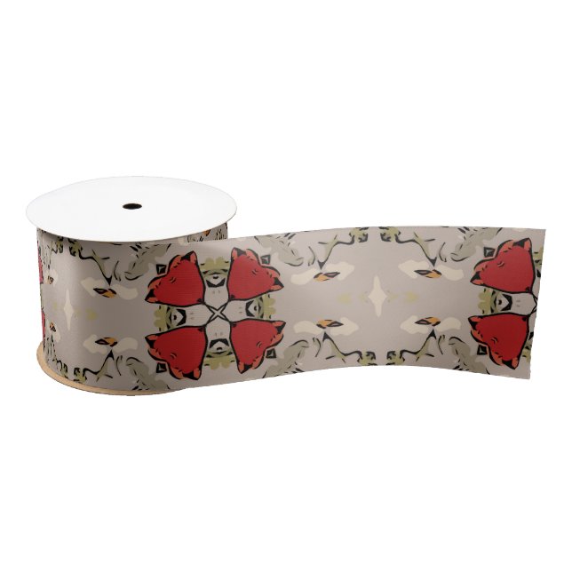 Red tulips geometric ribbon satin ribbon (Spool)