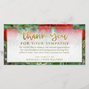 Red Tulips Golden Thank You Sympathy Card