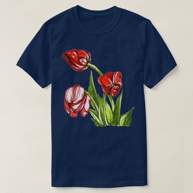 Red tulips growing Spring flowers T-Shirt (Design Front)