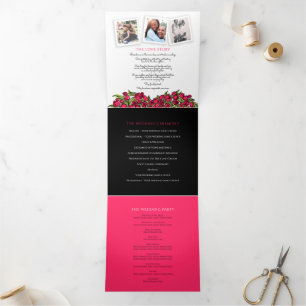 Red tulips heart art story dedication wedding Tri-Fold programme