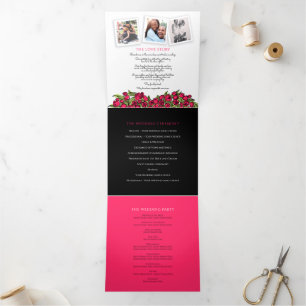Red tulips heart art story dedication wedding Tri-Fold programme
