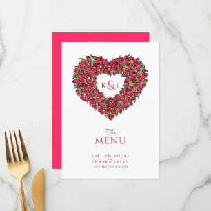 Red tulips heart wreath monogram wedding menu