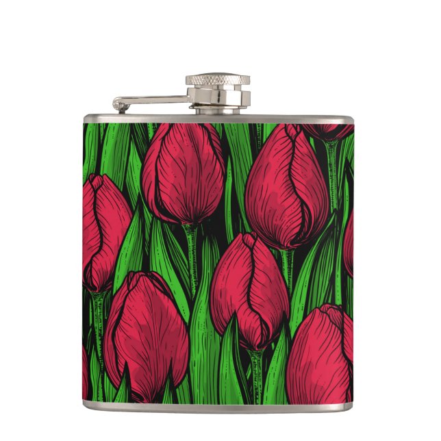 Red tulips hip flask (Front)