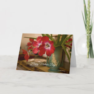 Red Tulips in Vintage Green Vase Mother's Day Card