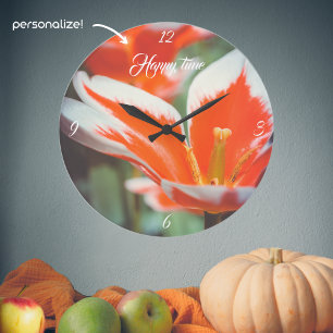 Red tulips large clock