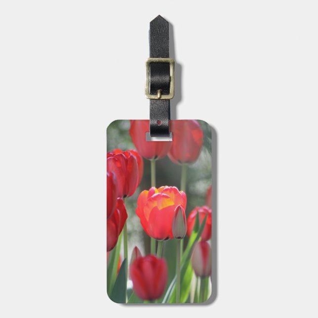 Red Tulips Luggage Tag Personalised (Front Vertical)
