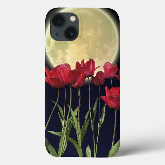 Red Tulips & Moon Artistic Device Case (Back)