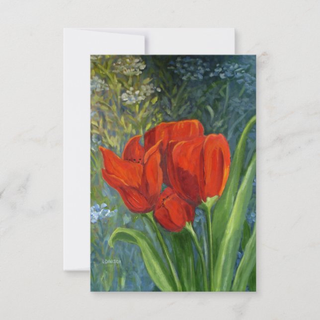 Red Tulips Note Card - Original Art - Blank Inside (Front)
