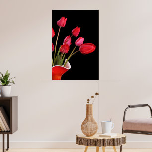 Red Tulips on Black Poster