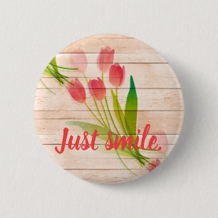 Red Tulips on Clean Wood Background 6 Cm Round Badge