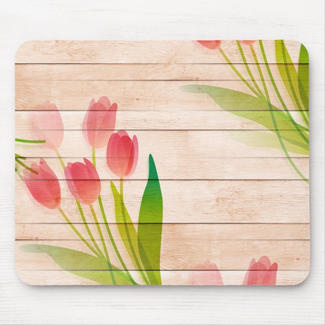 Red Tulips on Clean Wood Background Mouse Mat (Front)