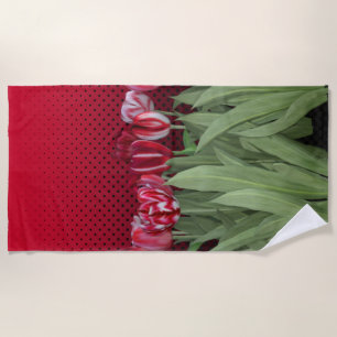Red Tulips on Gradient Beach Towel