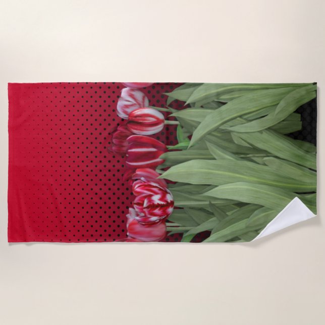 Red Tulips on Gradient Beach Towel (Front)