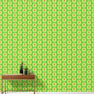 Red Tulips on Green - Retro Spring Floral Pattern Wallpaper
