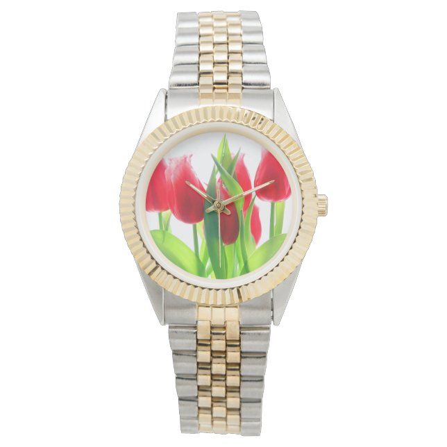 Red Tulips On White Watch (Front)