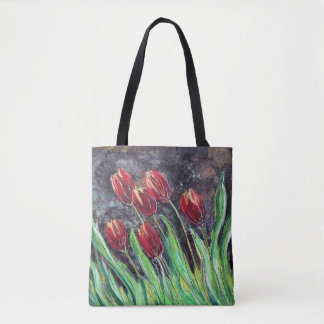 Red Tulips Original Art Flower Tote Bag