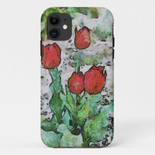 Red tulips painting iPhone 11 case