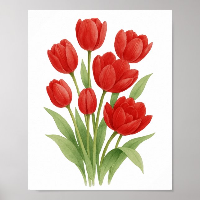 Red Tulips Painting Floral Wall Art (Front)
