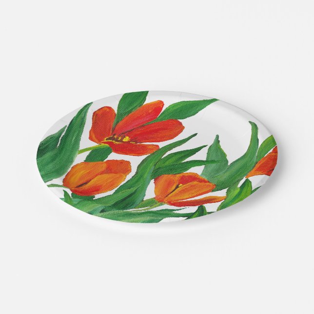 Red Tulips Paper Plate (Angled)