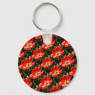 Red Tulips Pattern Key Ring