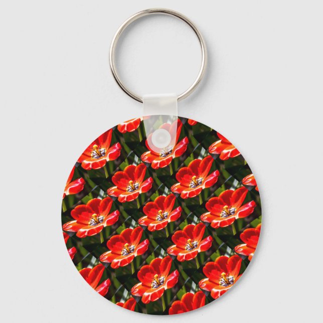 Red Tulips Pattern Key Ring (Front)